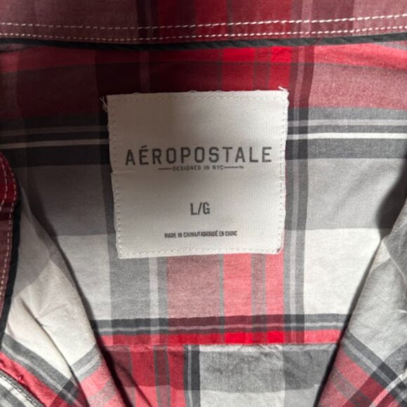 Aeropostale mens long sleeve windowpane plaid flannel button down shirt large - Picture 4 of 7